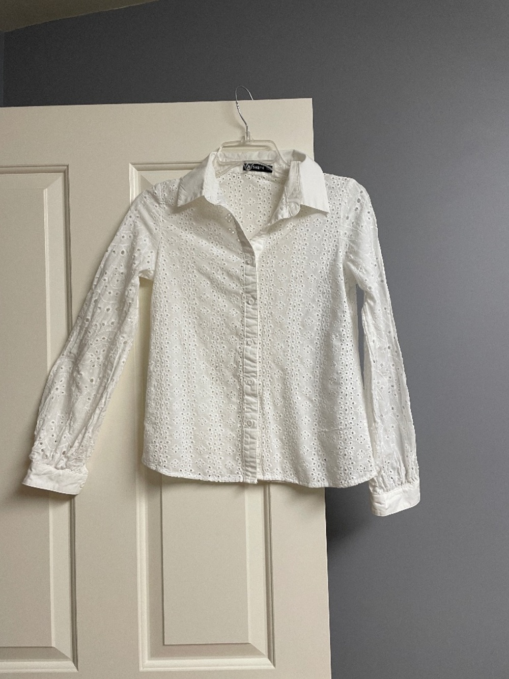 Blouse Shein Eyelet, Long Sleeve, Button Closure, Women, XS
